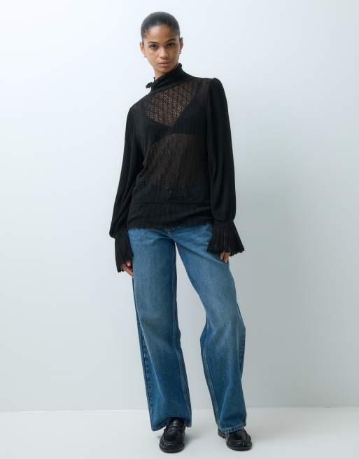 ASOS DESIGN jersey de punto pointelle semi-transparente en negro, 3 de 5