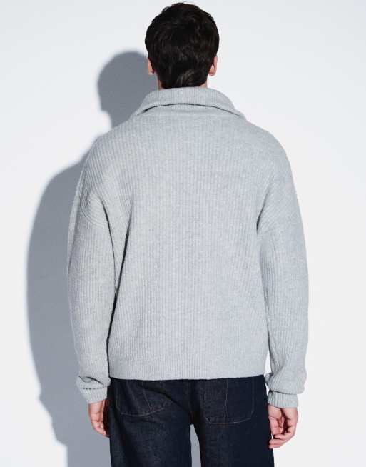 ASOS DESIGN jersey de punto súper extragrande con cuello embudo en gris, 3 de 5