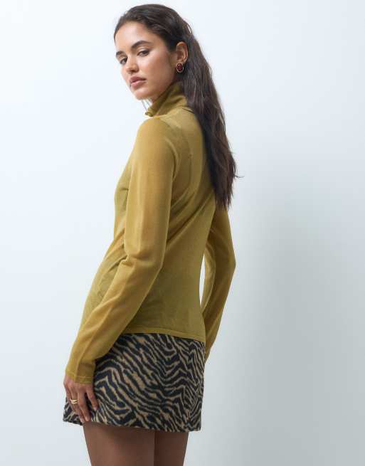 ASOS DESIGN - jersey de punto transparente con botones y cuello vuelto en ocre, 5 de 9
