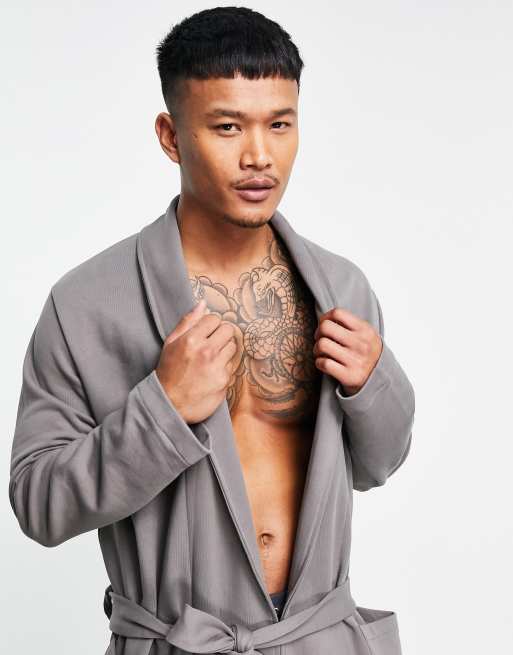 ASOS DESIGN jersey dressing gown in gray heather fleck