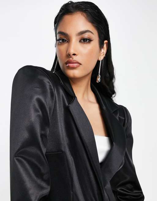 New Look satin lapel blazer in black