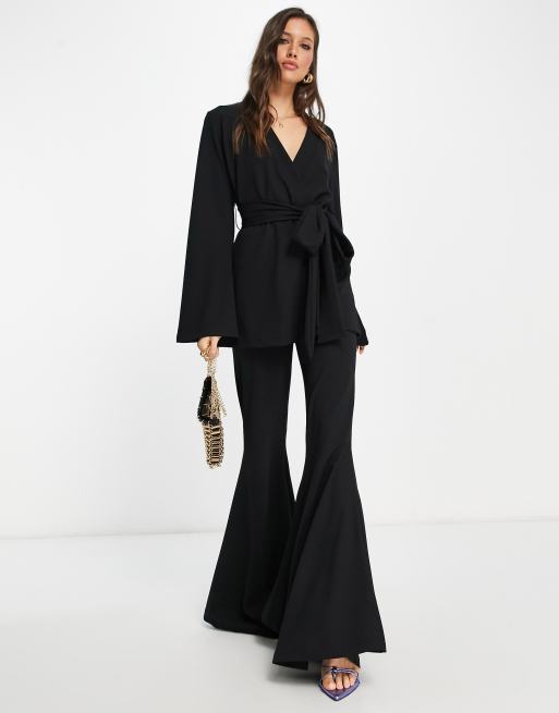 ASOS DESIGN Curve jersey extreme super flare suit pants in black