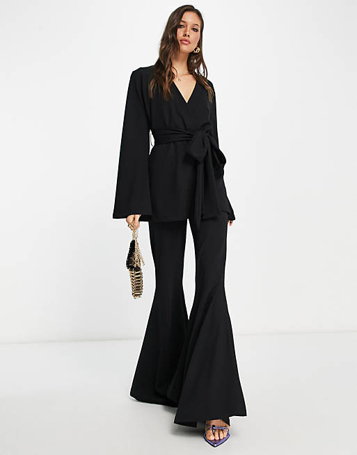 ASOS DESIGN jersey extreme superflare suit trouser in black | ASOS