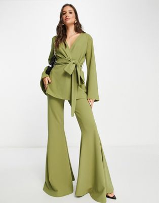 ASOS DESIGN jersey extreme superflare suit trouser in sage | ASOS