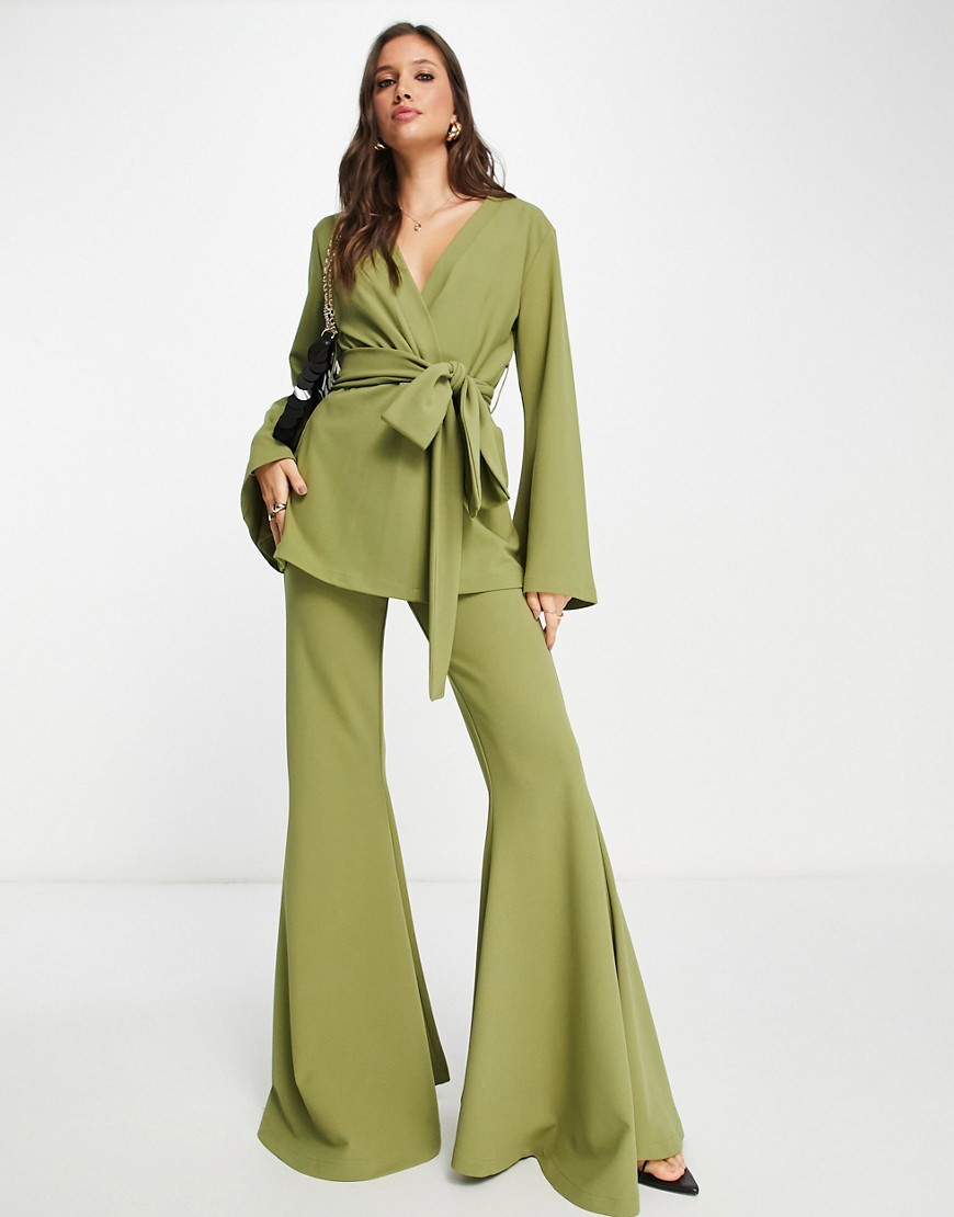 ASOS DESIGN jersey extreme superflare suit trouser in sage-Green