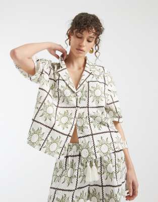 Asos Design Jersey Eyelet Resort Shirt In Multi