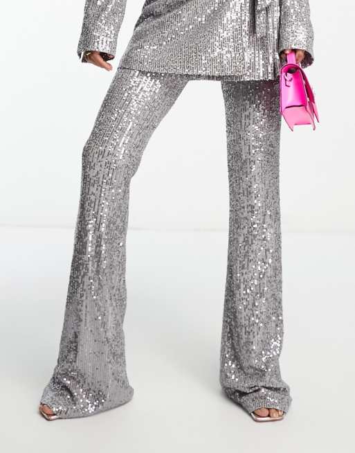 ASOS DESIGN - Jersey flare-pantalon met lovertjes in gunmetal, 4 van 4