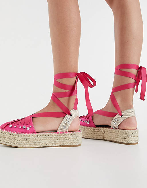 DESIGN flatform espadrilles with ankle tie bright pink | ASOS