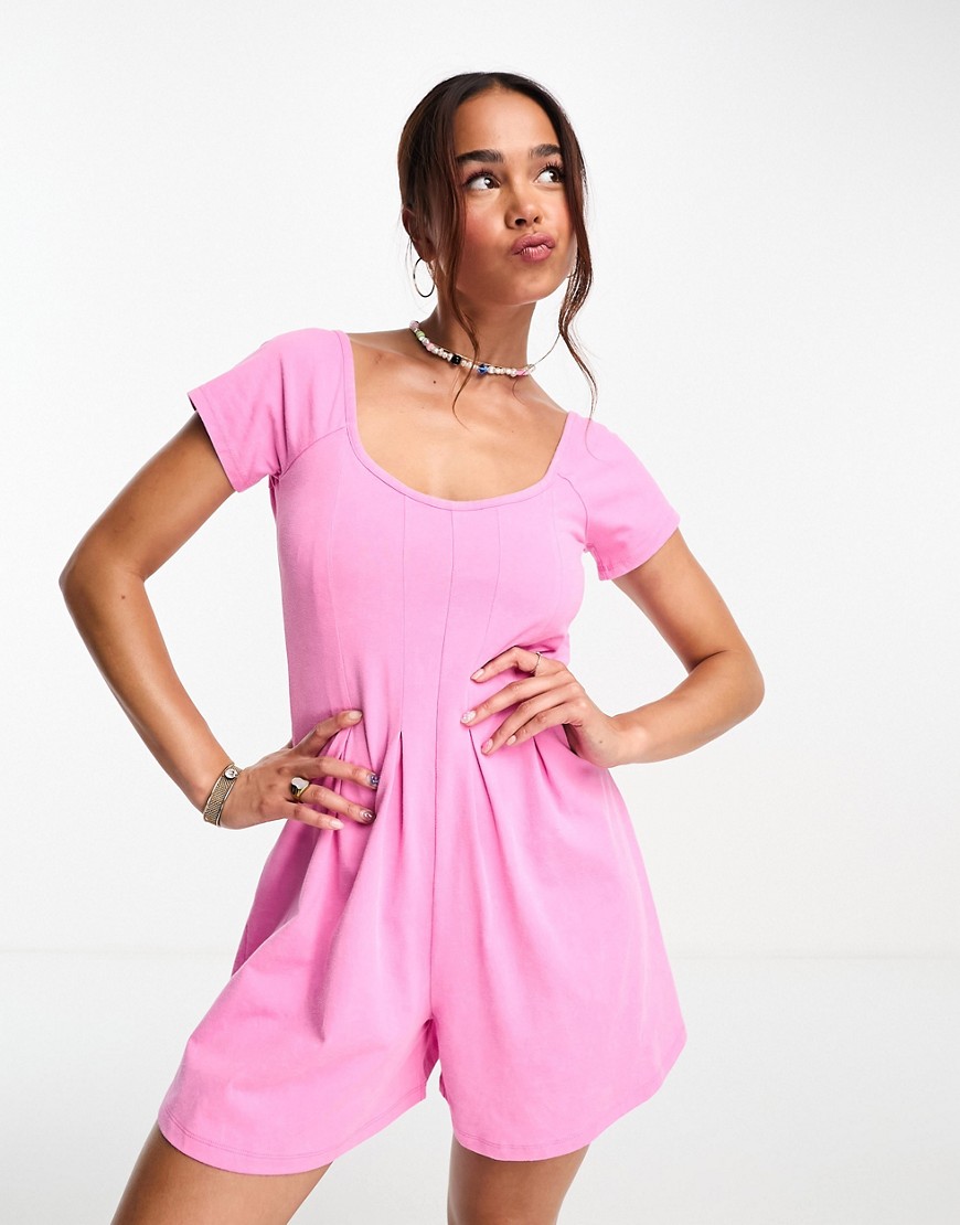 ASOS DESIGN jersey flippy playsuit in washed pink
