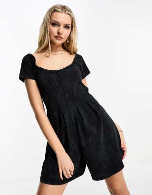 Asos Design Jersey Flippy Romper In Washed Black