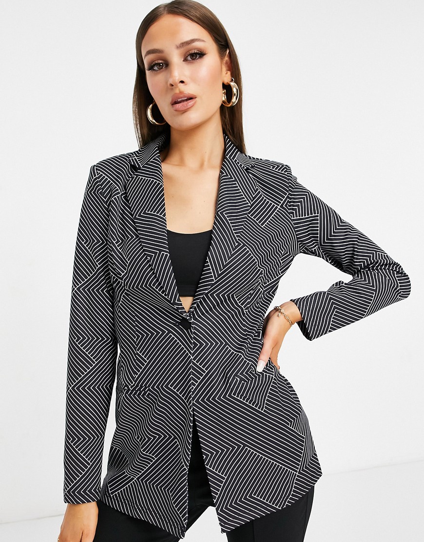 ASOS DESIGN jersey geometric print suit blazer-Multi