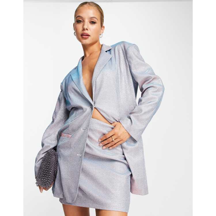 ASOS DESIGN jersey glitter suit blazer in silver