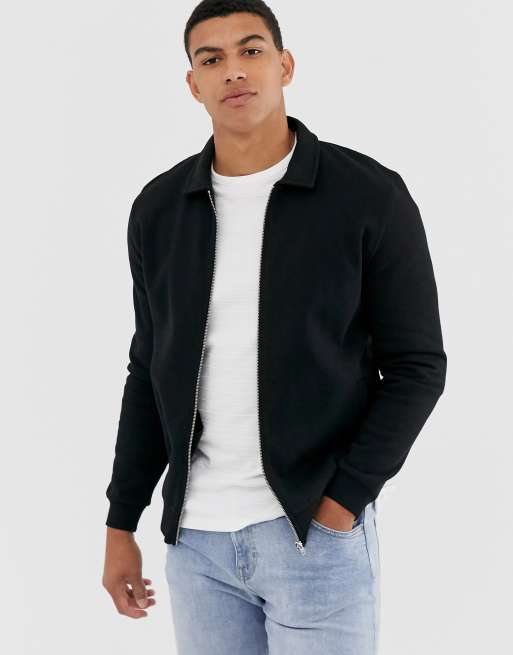 Download ASOS DESIGN jersey harrington jacket in black | ASOS