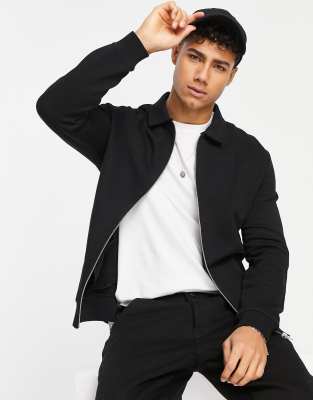 ASOS DESIGN muscle jersey harrington jacket in dark green marl