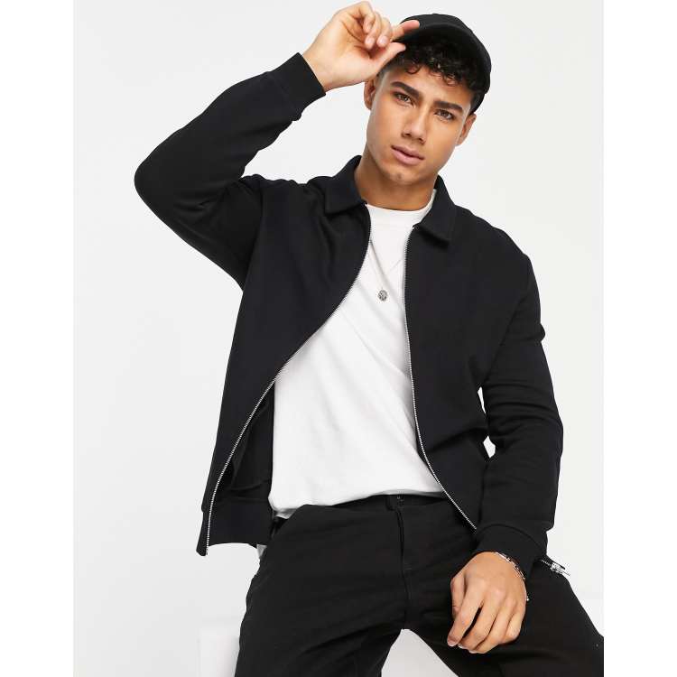 ASOS DESIGN jersey harrington jacket in black | ASOS