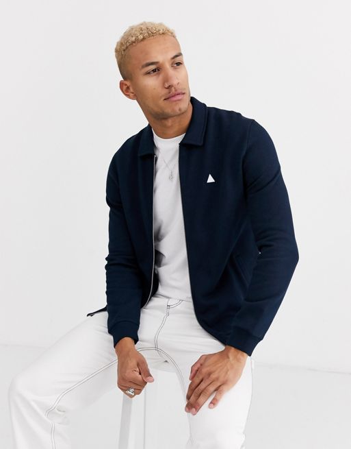 Download ASOS DESIGN jersey harrington jacket in navy with triangle ...