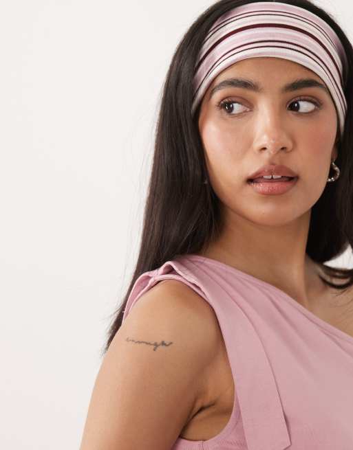 ASOS DESIGN jersey headband in burgundy and pink, 3 of 3