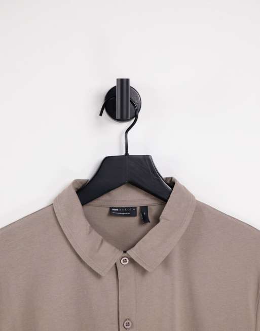 ASOS DESIGN – Jersey-Hemd mit Knopfleiste in Beige, 3 von 4