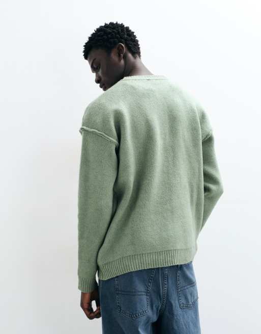 ASOS DESIGN jersey henley extragrande verde salvia jaspeado con costuras vistas, 5 de 5