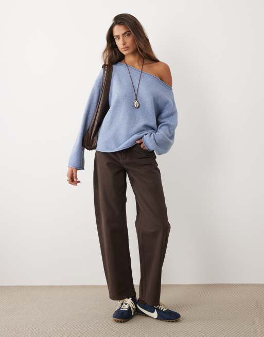 ASOS DESIGN - Jersey holgado con escote Bardot en azul, 2 de 4