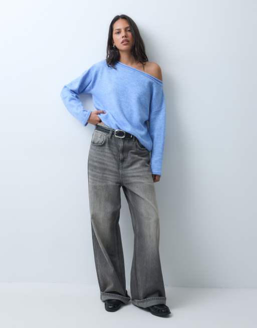 ASOS DESIGN jersey holgado con hombros descubiertos en azul, 2 de 8