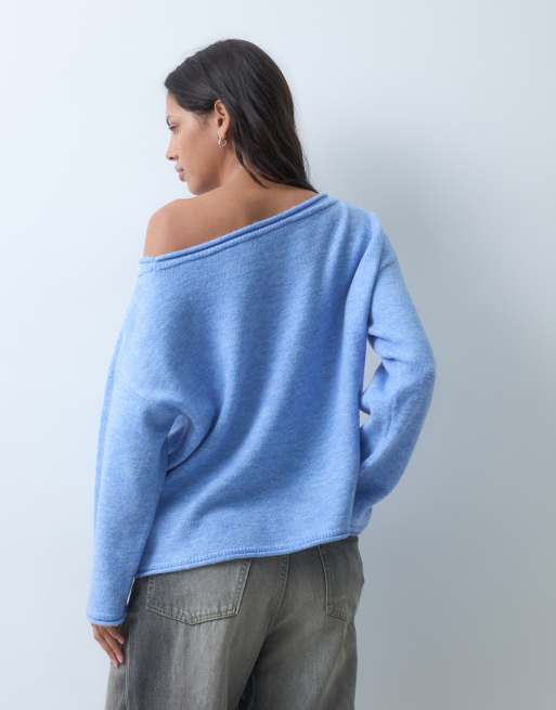 ASOS DESIGN jersey holgado con hombros descubiertos en azul, 3 de 8