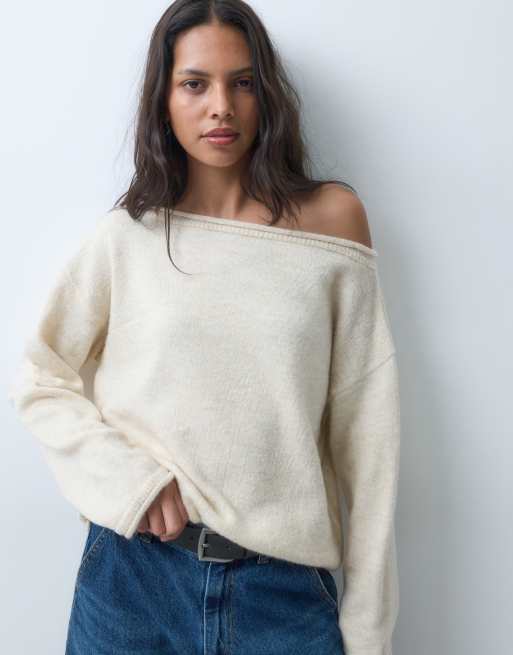 ASOS DESIGN jersey holgado con hombros descubiertos en crema, 2 de 4
