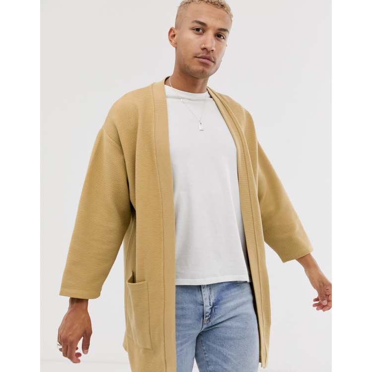 ASOS DESIGN jersey kimono in beige in ribbed fabric