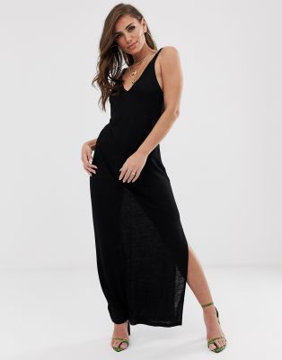 black jersey knit maxi dress