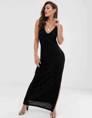 black jersey knit maxi dress