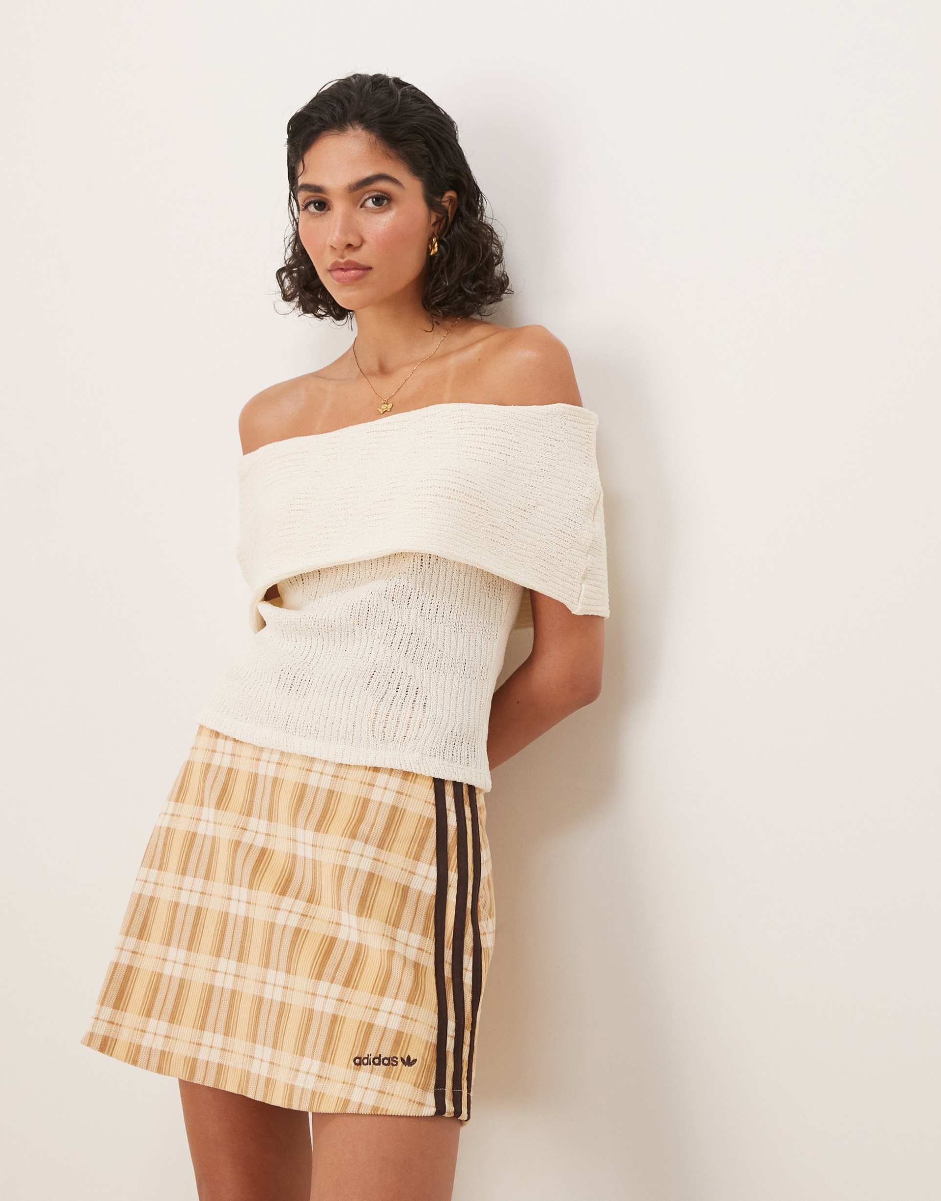 asos design jersey knit off shoulder top in ecru