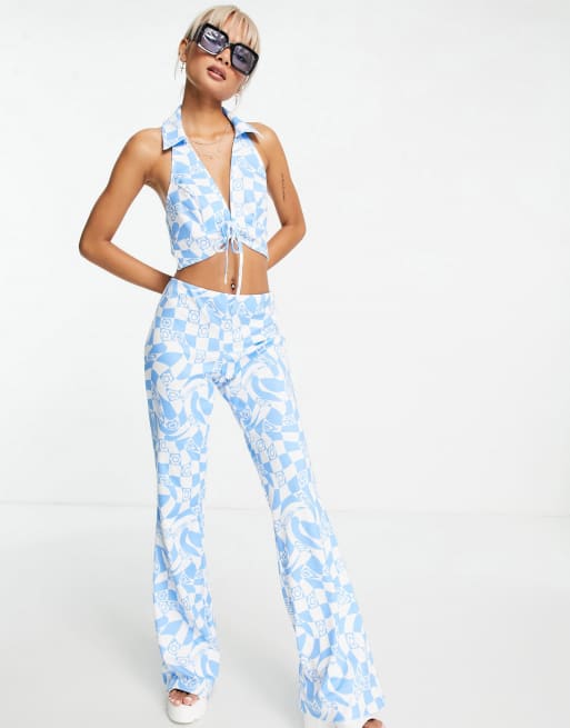 ASOS DESIGN jersey lace up suit waistcoat co-ord in psychedelic print , 4 of 4