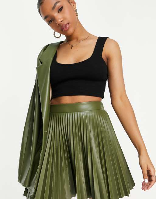 Leather pleated hotsell skirt green