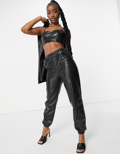 ASOS DESIGN leather look suit in black