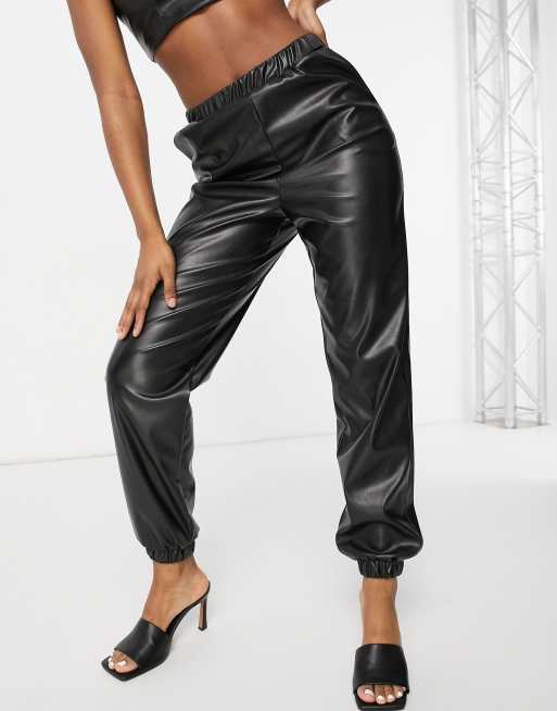 ASOS DESIGN leather look suit in black