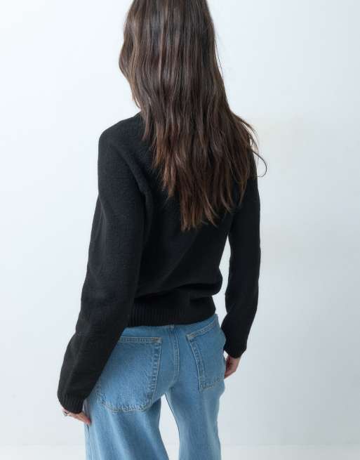 ASOS DESIGN - jersey ligero de corte entallado con cuello redondo en negro - BLACK, 4 de 4