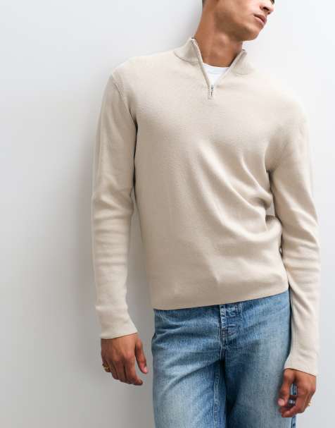 ASOS DESIGN - jersey ligero de punto con cuello alzado en piedra - view 1