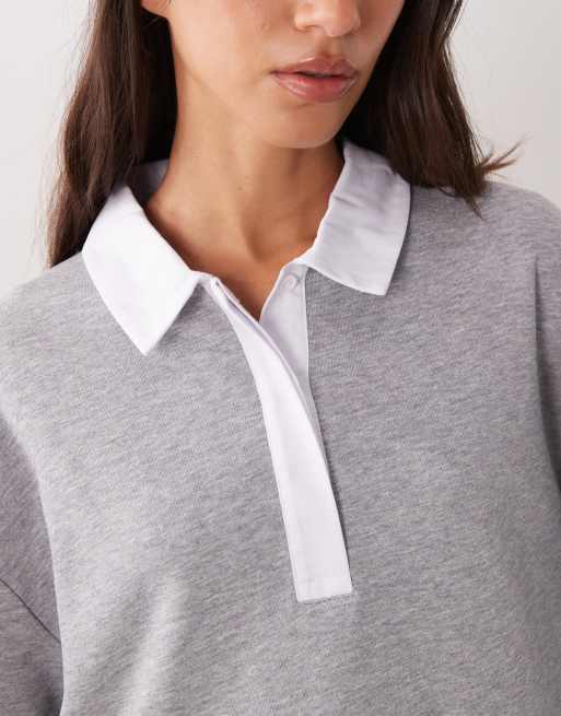 ASOS DESIGN Jersey long sleeve peplum henley in gray, 2 of 4