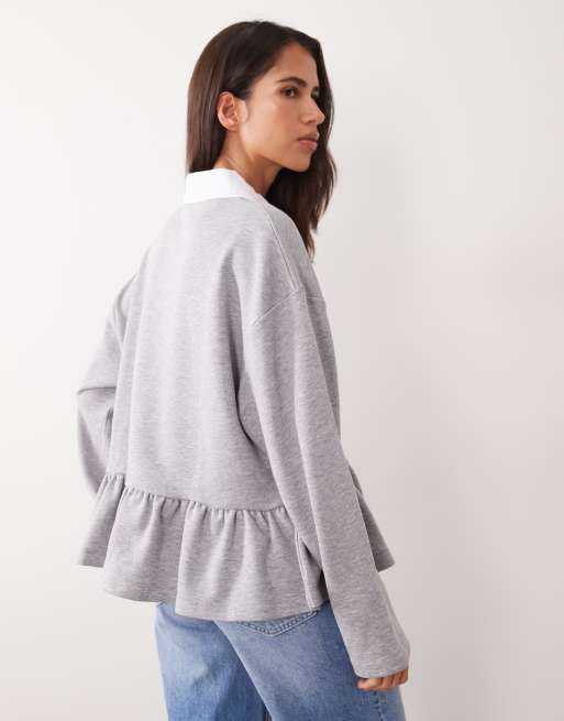 ASOS DESIGN Jersey long sleeve peplum henley in gray, 4 of 4