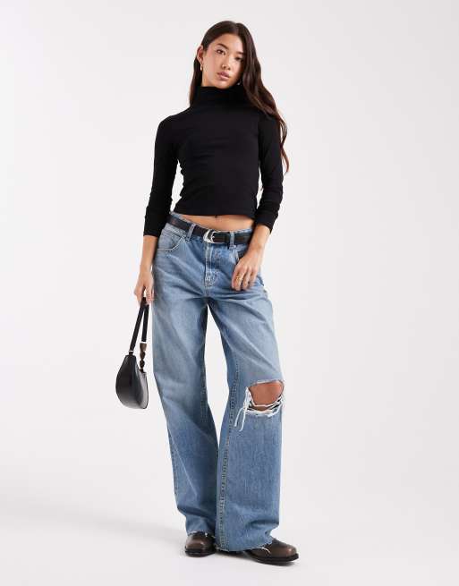 ASOS DESIGN jersey long sleeve roll neck top in black, 3 of 4