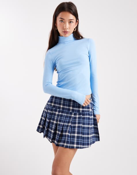 ASOS DESIGN jersey long sleeve roll neck top in light blue - view 1
