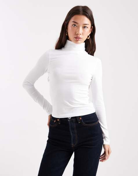 ASOS DESIGN jersey long sleeve roll neck top in white - view 1