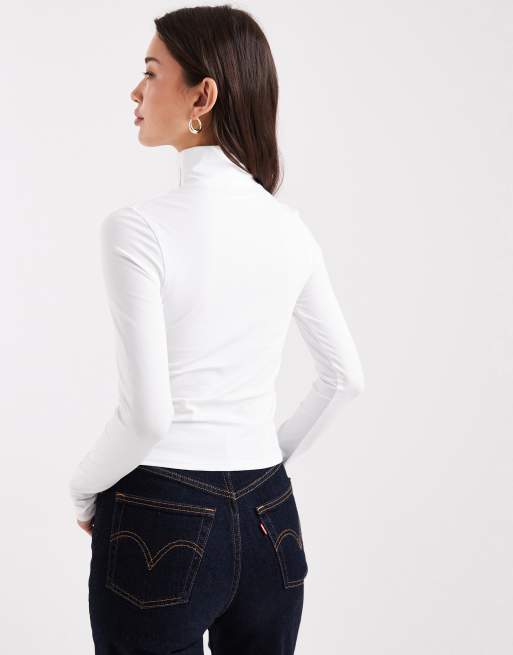 ASOS DESIGN jersey long sleeve roll neck top in white, 4 of 4