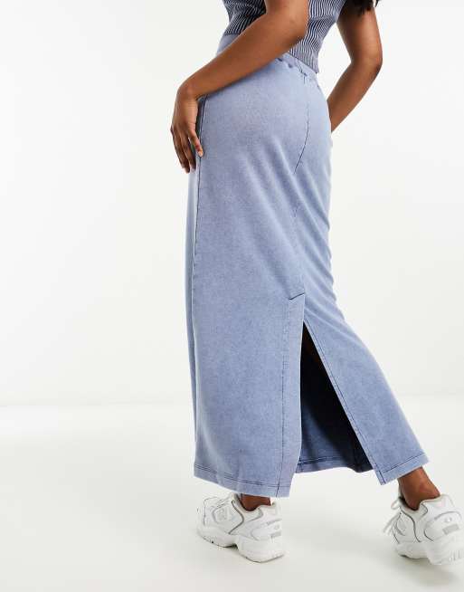 ASOS DESIGN jersey maxi skirt with denim blue wash