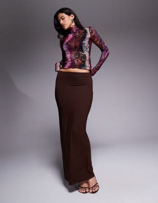 ASOS DESIGN - Jersey-Maxirock in Schokobraun mit geradem Schnitt-Brown