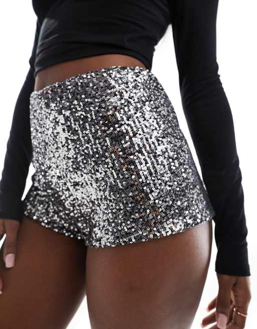 Silver sequin high hot sale waisted shorts