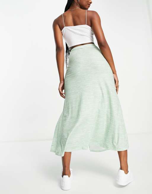 ASOS DESIGN jersey midi skirt with button detail in green space dye | ASOS