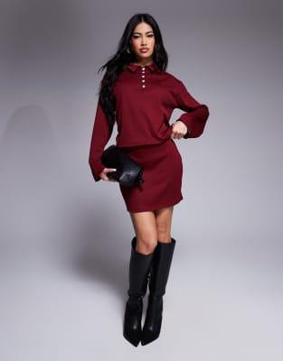 jersey mini skirt in burgundy - part of a set-Red