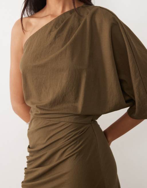 ASOS DESIGN – Jersey-Minikleid in Leinenoptik in Khaki, 4 von 4
