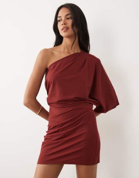 ASOS DESIGN – Jersey-Minikleid in Leinenoptik in Rostrot - view 1